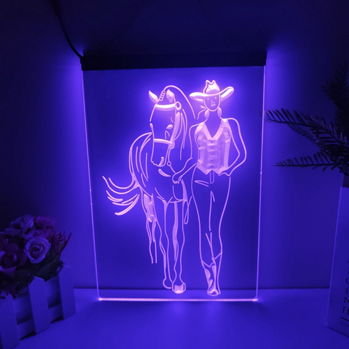 Neon Sign Western Cowgirls Horse Wall Hanging Table Top Home Decor