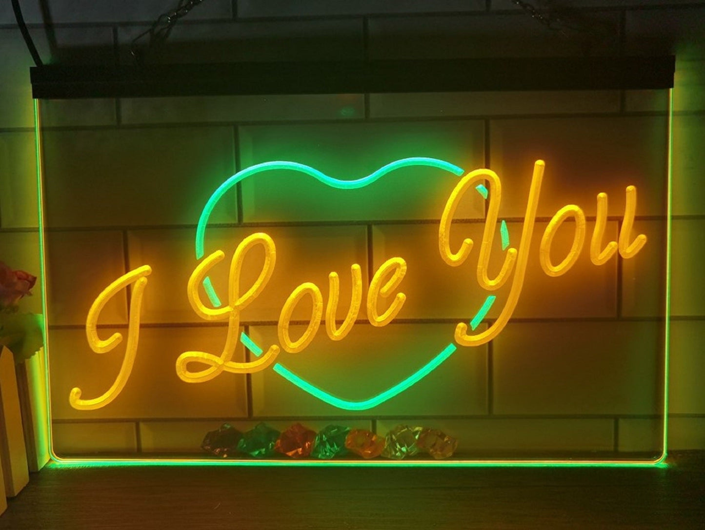 Neon Sign Dual Color I Love You Heart Wall Hanging Table Top Decor
