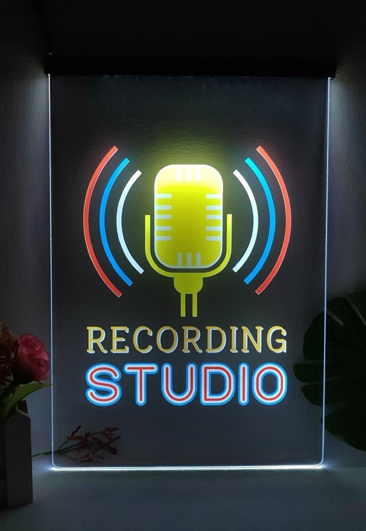 Neon Sign Multicolor Luminous Recording Studio Microphone Music Home Studio Decor