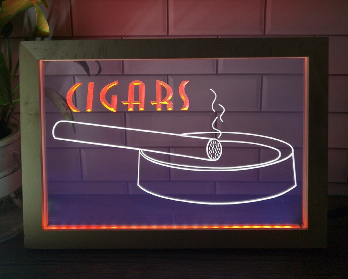 Neon Sign Framed Dual Color Cigar Ashtray Cigar Lounge Smoke Shop Decor Free Shipping