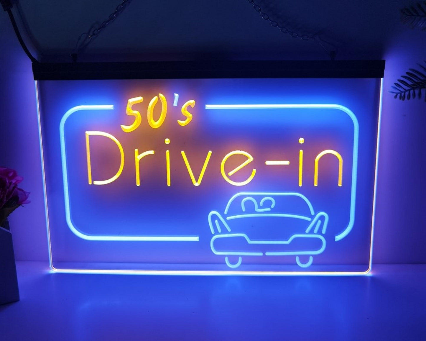 Neon Sign Dual Color 50's Drive in Wall Desktop Decor Free Shipping