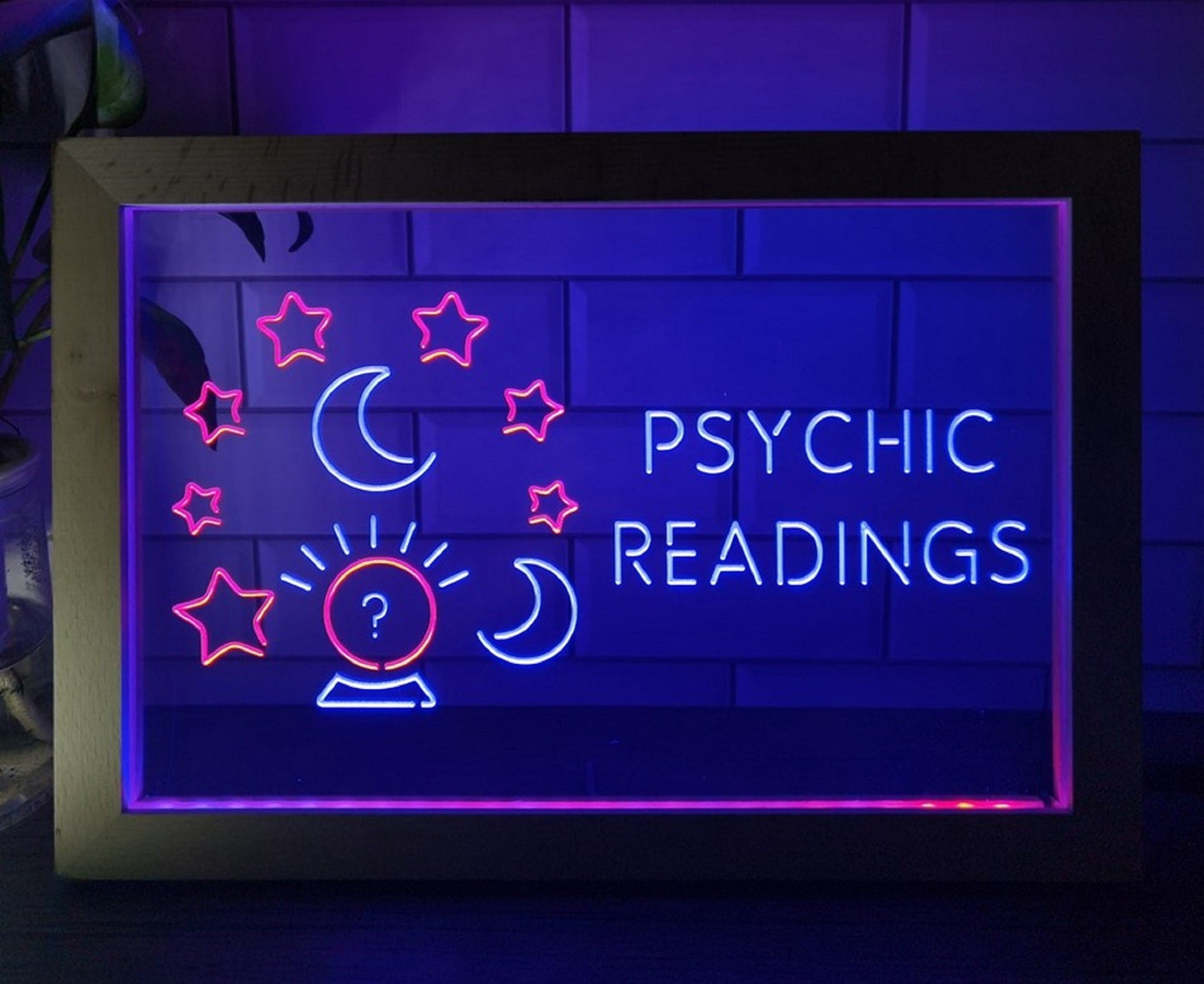 Neon Sign Framed Dual Color Psychic Readings Crystal Ball Wall Desktop Decor