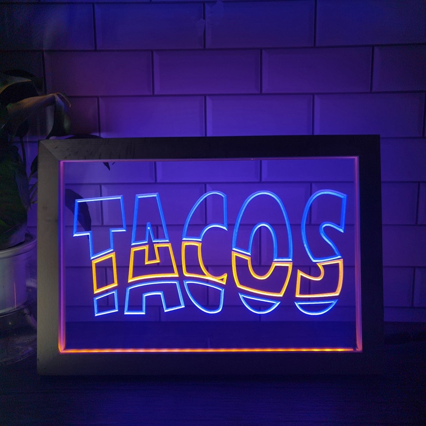 Neon Sign Framed Dual Color Tacos Mexican Restaurant wall Desktop Decor