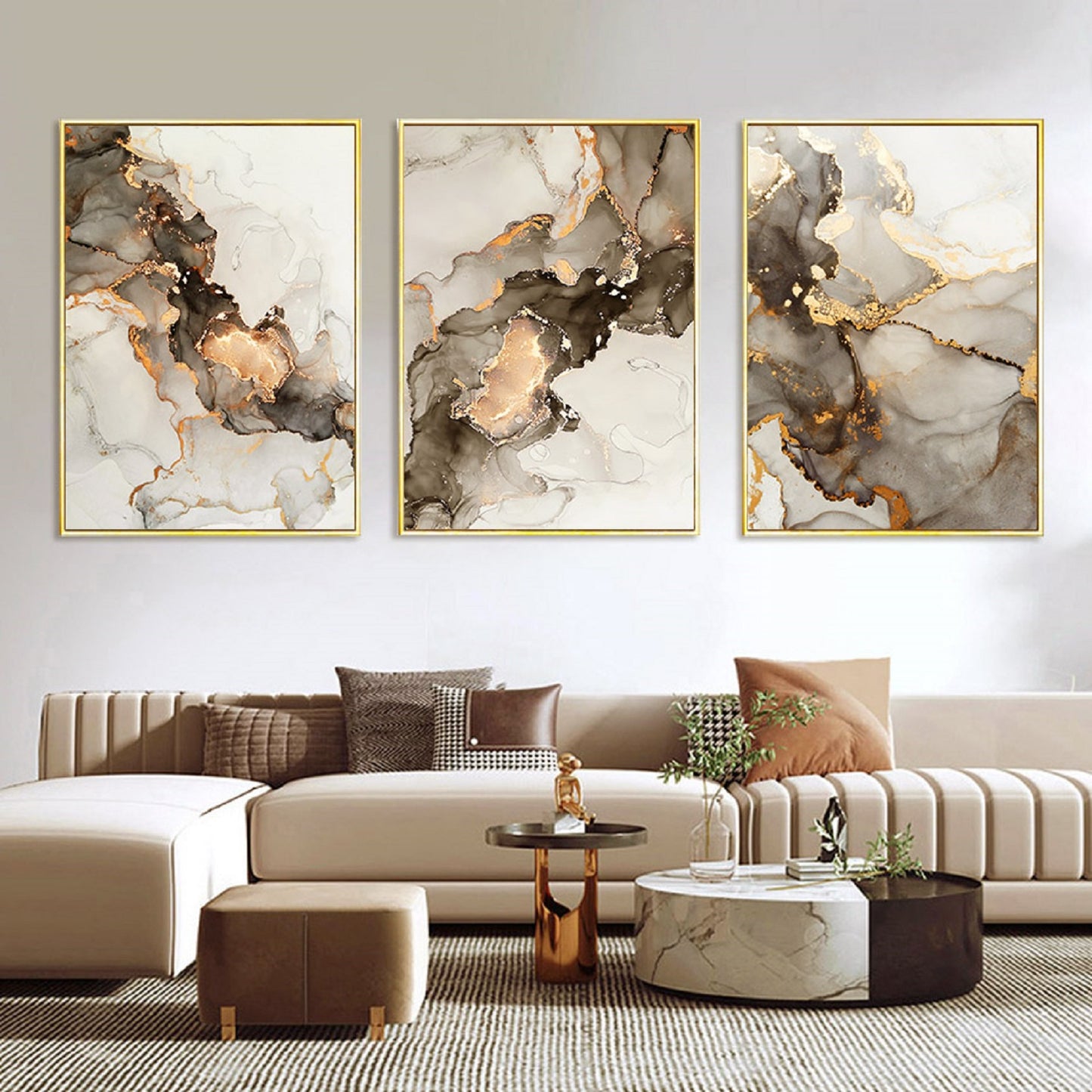 Print Art On Canvas Abstract Gold Beige Black Marble Wall Art NO FRAME