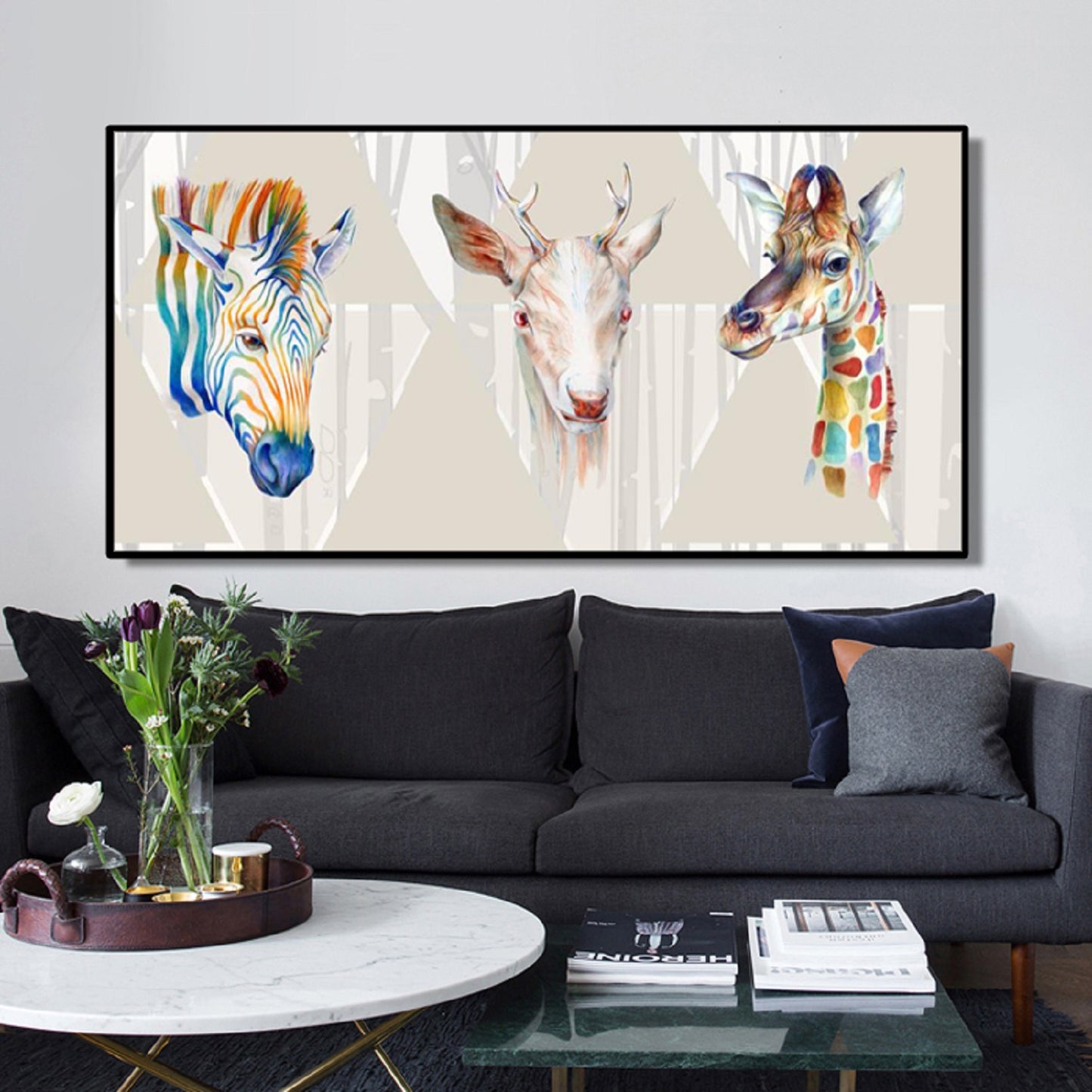 Print On Canvas Zebra Deer Giraffe Home Wall Decor Kids Room Decor NO FRAME