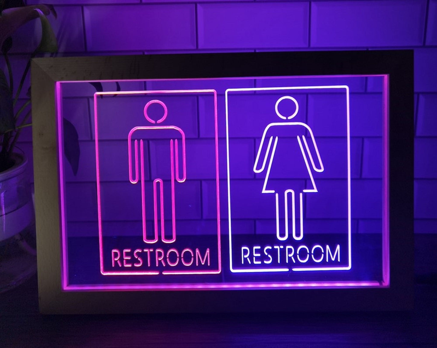 Neon Sign Framed Dual Color Male Female Restroom Bathroom Wall Decor