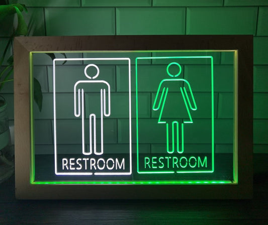 Neon Sign Framed Dual Color Male Female Restroom Bathroom Wall Decor