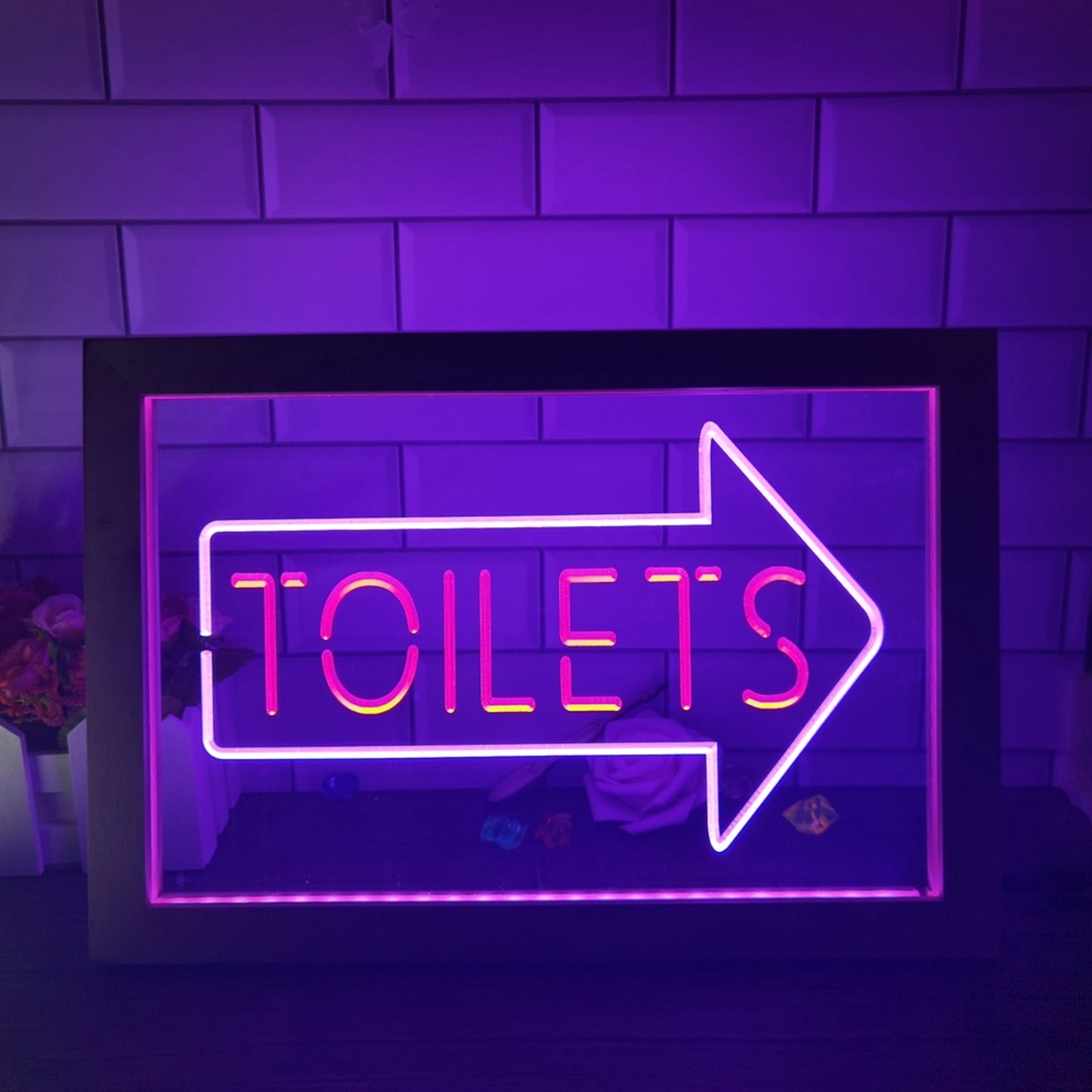 Neon Sign Framed Dual Color Arrow Toilets Restroom This Way Bathroom Decor