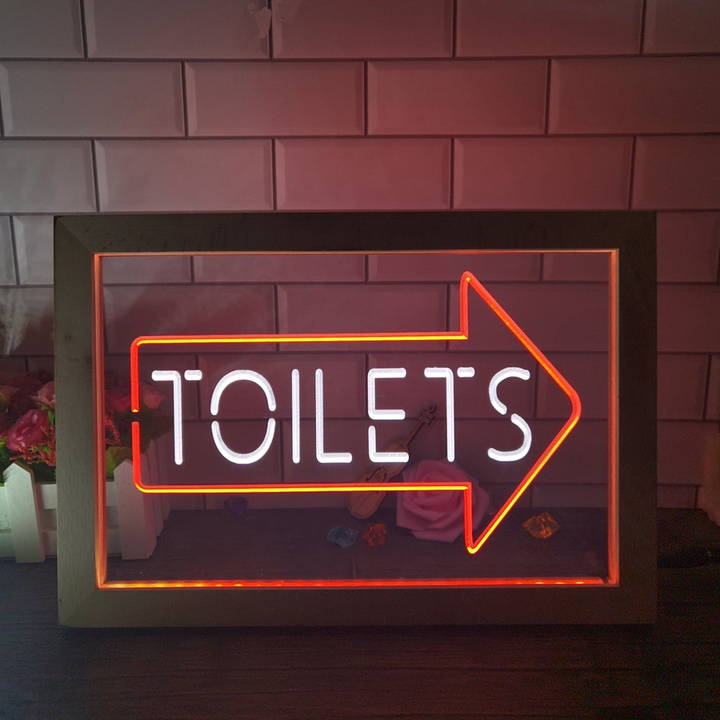 Neon Sign Framed Dual Color Arrow Toilets Restroom This Way Bathroom Decor